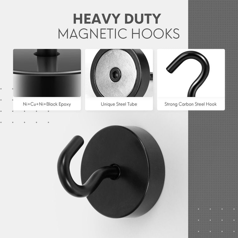 Neosmuk Magnetic Hooks, Cruise Ship Essentials, 80lb+ Heavy Duty Magnetic Hooks for Cruise Cabins, Refrigerator, Grill, Hanging, and Travel | Extra Strong Must-Haves Magnet Hook,Black