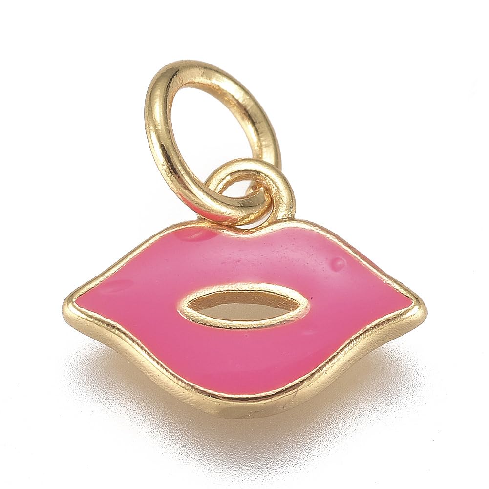Stiesy 18K Gold Plated Makeup Charm 20Pcs Sexy Lip Mouth Shape Enamel Metal Charms Mixed Color for DIY Jewelry Bracelet Necklace Earring Crafting Gifts