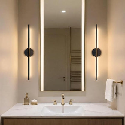 Rechargable Wall Sconce Set of Two, Modern Wireless USB Sconce Lights with Remote, 28.35Inch Dimmable Indoor Home Wall Decor Lights for Bedroom, Living Room, Hallway (Black/Round)