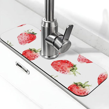 Faucet Draining Mat For Kitchen Sink, Watercolor Strawberries Diatom Mud