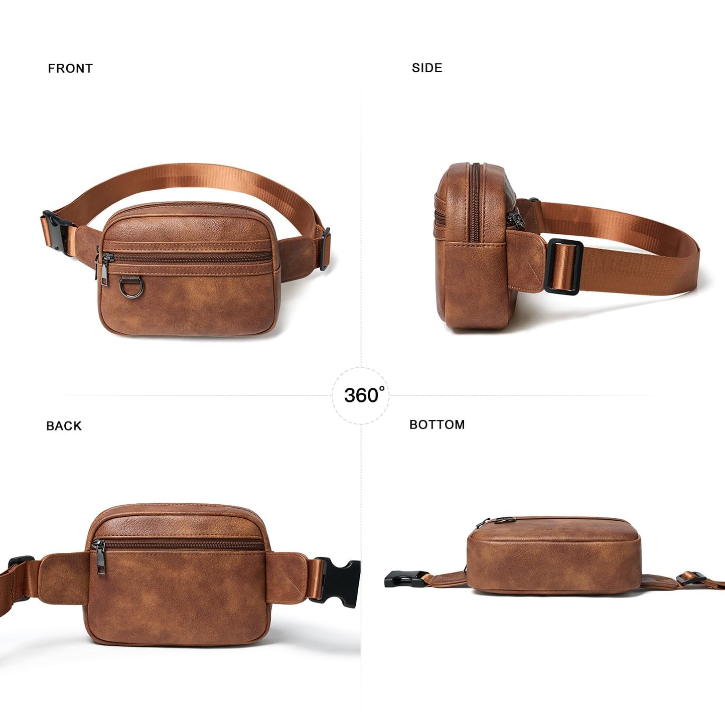 Leresas 2L Fanny Packs for Women Men Everywhere Belt Bag Vegan Leather Chic Waist Pack Crossbody Chest Bag Travel Hiking Brown