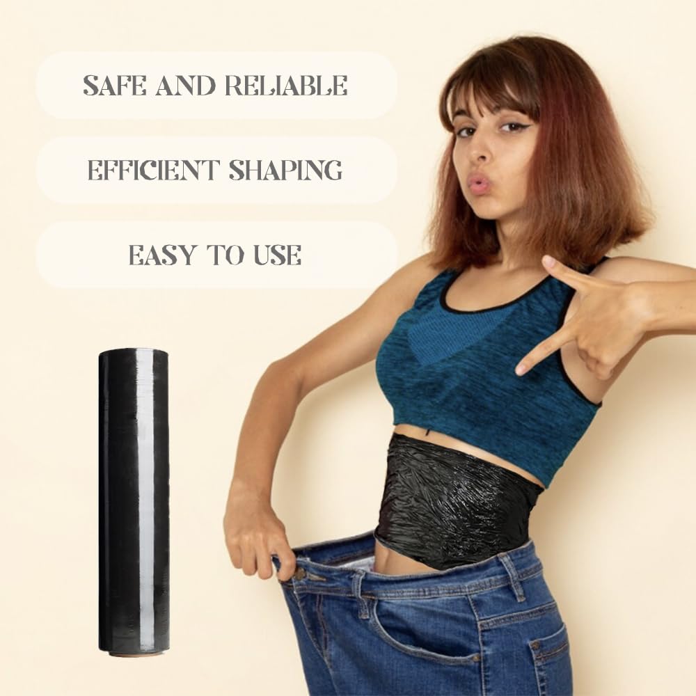 Meckerni 328 ft Black Osmotic Plastic Stomach Wrap, Saran Wrap For Exercise and Sweat Enhancer Body Wrap