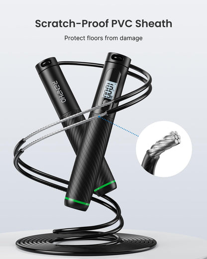 RENPHO Cordless Jump Rope, Weighted Jump Rope with Counter, Jump Ropes for Fitness, Smart Skipping Rope for Crossfit, Gym, Burn Calorie, APP Data Analysis, at-Home-Workout for Women Men Adult Kids