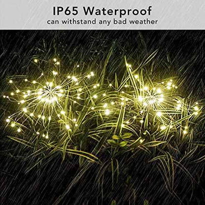 FOOING 8 Pack Solar Garden Lights Solar Firework Lights Waterproof, 200 LED String Light 2 Modes Twinkling Fairy Nightlight for Garden, Wedding, Party, Patio, Yard, Landscape Decoration, (Warm White)