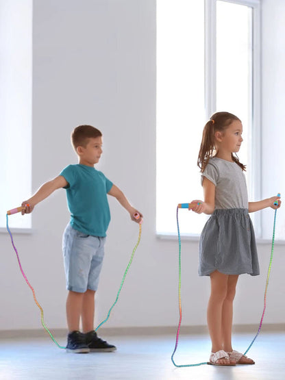 2 Pcs Jump Rope for Kids Adjustable, Lorvain Rainbow Skipping Rope, Kids Jump Ropes with Wooden Handle for Girls Boys, Weighted Jumping Ropes for Fitness Workout Exercise Outdoor Fun Activity