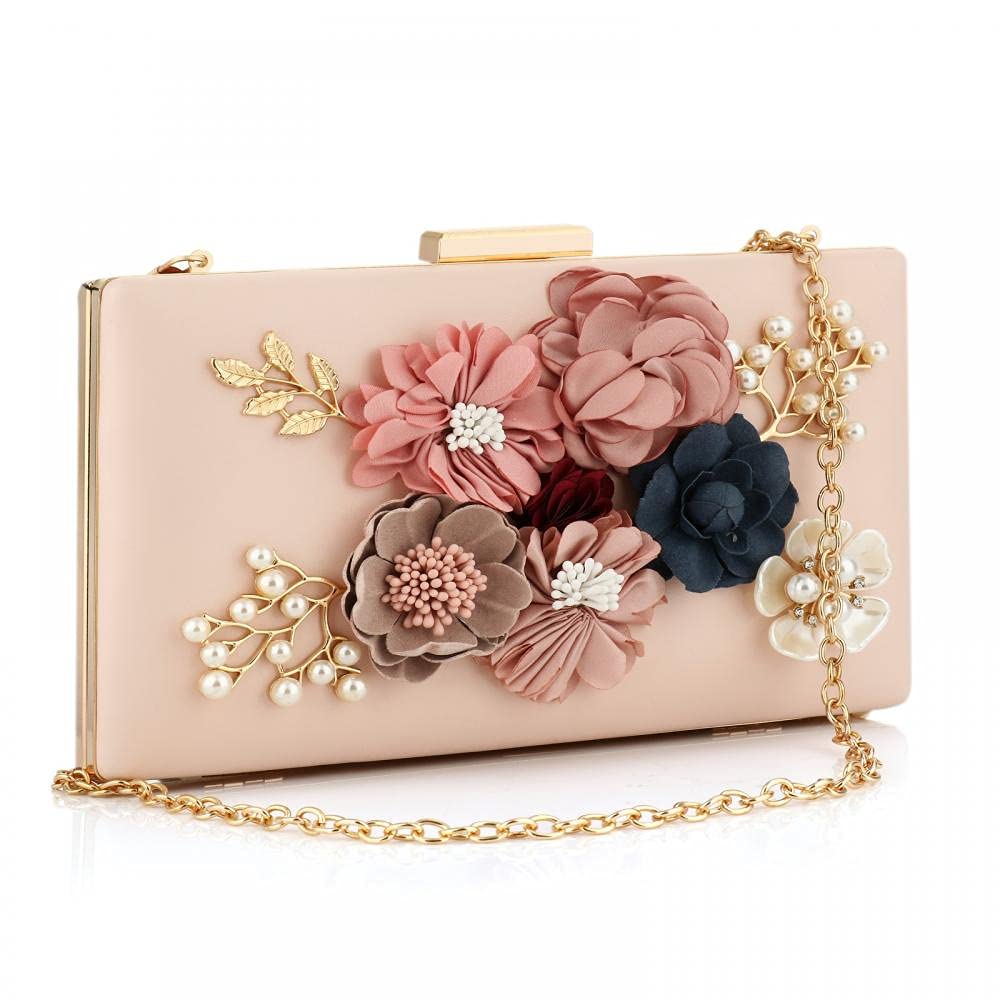 PU Leather Purses and Handbags for Women Floral Beaded Embellished Clutch Bag Elegant Banquet Wedding Evening Handbags Crossbody Bag