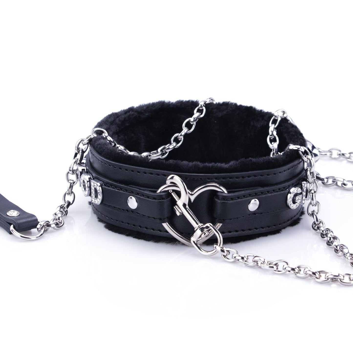 Bilisee Black Leather Heart O-ring Collar Necklace for Women, Adjustable Gothic Punk Collar with Letters Soft Furry Choker Jewelry