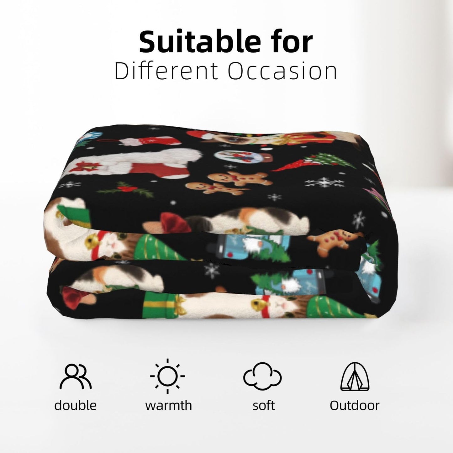 Christmas Cats Fuzzy Fleece Blanket, Soft Cozy Throw Blankets for Couch, Bed, Sofa, for Boys Girls Kids, Cat Lovers 50"x40"
