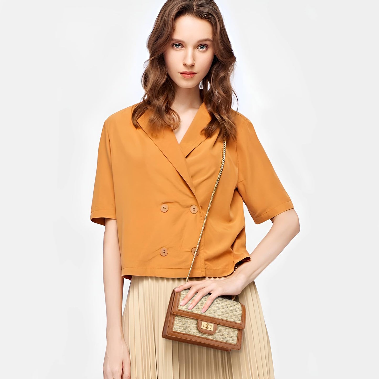 KKXIU Women Small Straw Beach bag Crossbody Bag Summer Shoulder Bag Beach Handbag Vegan Leather Purse (Brown)