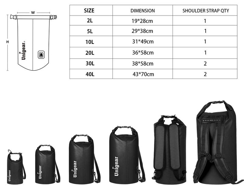 Unigear Dry Bag Waterproof, Floating and Lightweight Bags for Kayaking, Boating, Fishing, Swimming and Camping with Waterproof Phone Case (Black, 5L)