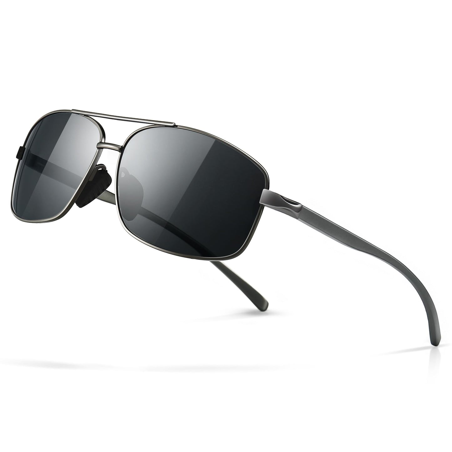 SUNGAIT Ultra Lightweight Rectangular Polarized Sunglasses Men UV400 Protection (Gunmetal Frame Gray Lens, 62) Metal Frame SGT458 QKH-CA