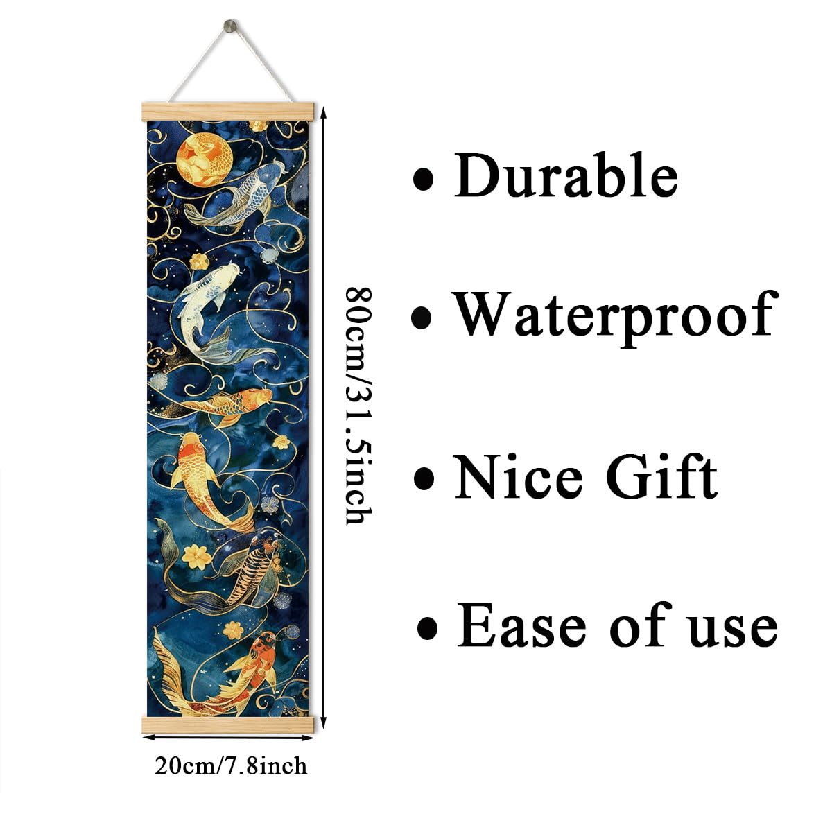 Koi Fish Porch Banner, Celestial Pond Vertical Door Banner, Moon Star Hanging Wall Decor for Front Door Entryway Bedroom Office Dorm, Housewarming Gifts