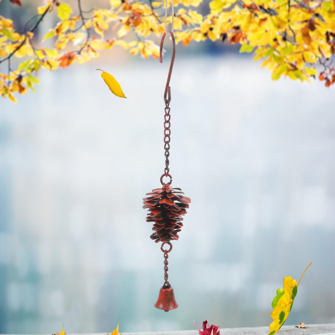 ZUNOXAZ Pine Cone Bells Wind Chimes Metal Door Knob Hanger Soothing Chimes for Garden Porch Home Elegant Pinecone Outdoor Decorations Holiday Wall Ornament