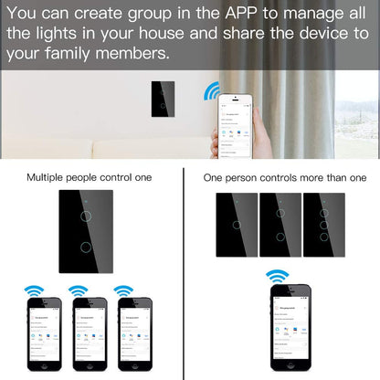 MOES Touch Wall Single Live Wire Smart Switch，No Neutral Wire Needed, 2.4GHz WiFi RF433 Light Switch Works with Smart Life/Tuya App, Alexa and Google Home, Single Pole 110V, White 1 Gang