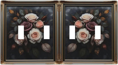 Decorative Art Light Switch Covers Elegant Rose Bouquet Art Quad Toggle 4 Gang Wall Plate Switch plate Electrical Faceplate for Home Decor