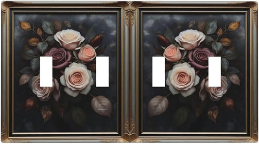 Decorative Art Light Switch Covers Elegant Rose Bouquet Art Quad Toggle 4 Gang Wall Plate Switch plate Electrical Faceplate for Home Decor