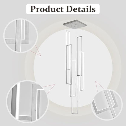 Flashing God Modern Chandelier,Silver Chandelier with 6 Ring Led Foyer Chandeliers,Larger High Ceiling Chandelier for Living Room,Square Chandelier for Entryway Staircase LED Dimming 2700k-6001k