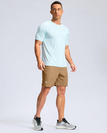 G Gradual Men's Athletic Running Shorts with Zipper Pockets Quick Dry 7"/ 5"/ 9" Workout Gym Shorts for Basketball Hiking(Dark Khaki,7L)