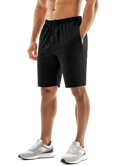 Naarts Men's Athletic Shorts 9'' Quick Dry Workout Running Shorts Lightweight Sports Gym Basketball Shorts with Pockets Black,Large