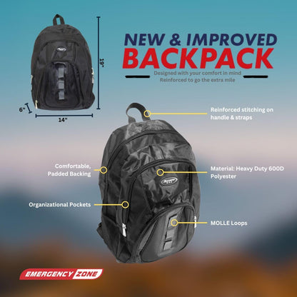 Emergency Zone Essentials 72-Hour Survival Kit - 2 Person | Bug Out Bag Backpack with Water Filter Straw and Emergency Supplies | The Optimal Disaster and Earthquake Emergency Kit