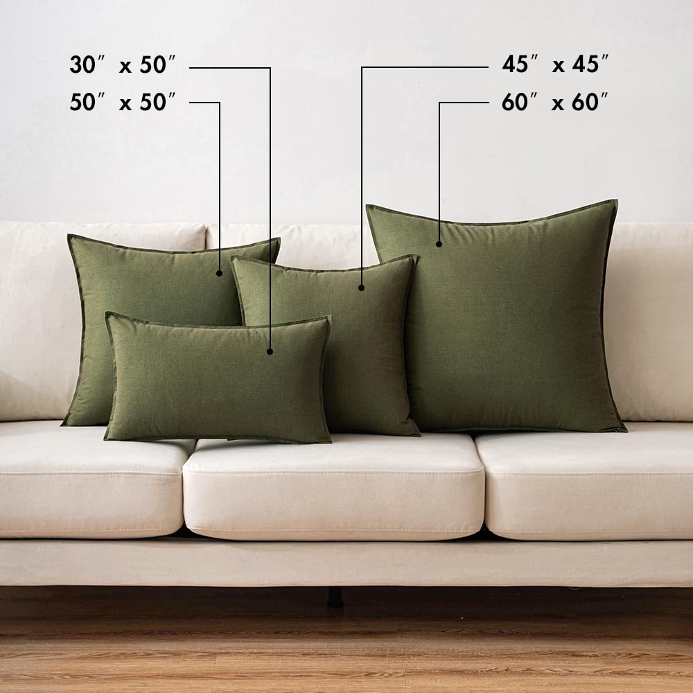 MIULEE 24x24 Inch Pack of 2 Decorative Linen Pillow Covers Boho Farmhouse Modern Soft Accent Euro Shams Throw Pillows for Bed Neutral Cushion Covers Sofa Couch Living Room Home Decor, Olive Green