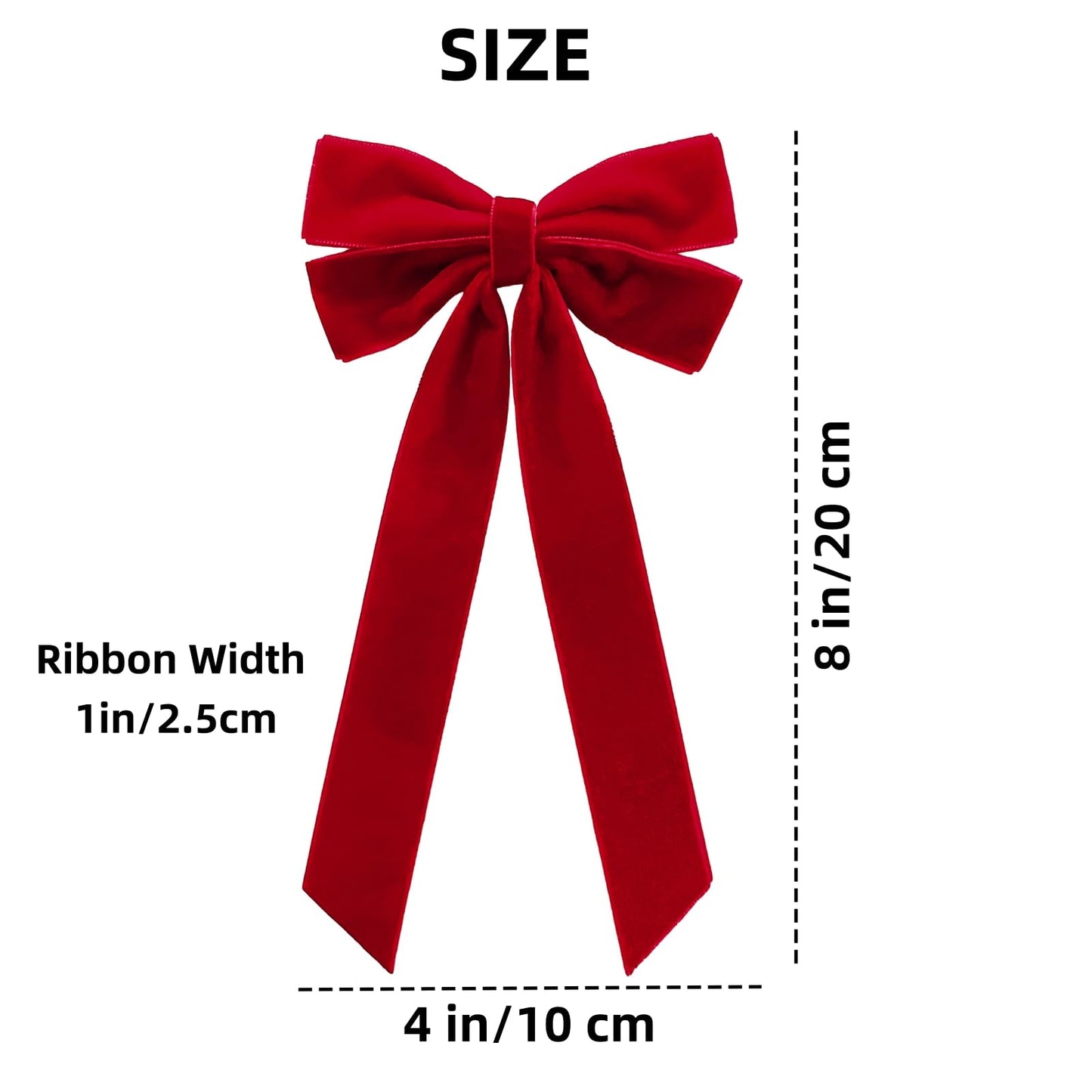 YSTECH 36PCS Red Velvet Bows for Christmas Tree, 4x8 Pre-Made Luxury Velvet Ribbon Bows Ornaments with Twist Ties & Self Adhesive for Xmas Tree Wreath Garland Gift Wrapping Home Indoor Outdoor Decor