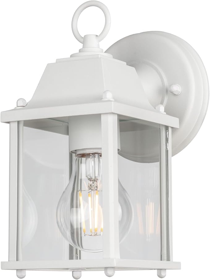 LIT-PaTH Outdoor Wall Lantern, Wall Sconce as Porch Lighting Fixture, E26 Base, Aluminum Housing Plus Glass, Water-Proof and Outdoor Rated, ETL Qualified, 2-Pack, White