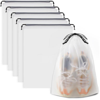 Clear Shoe Bags for Travel 5 PCS, 15.7" x 11.8" Travel Shoe Bags for Packing, Waterproof Drawstring Travel Shoe Storage Bag, Travel Essentials for Men and Women
