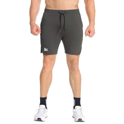 BROKIG Men's Airstretch Gym Shorts,5 Inch Slim Fit Running Exercise Athletic Workout Shorts for Men with Zipper Pockets(Black+Oliver Grey,Small)