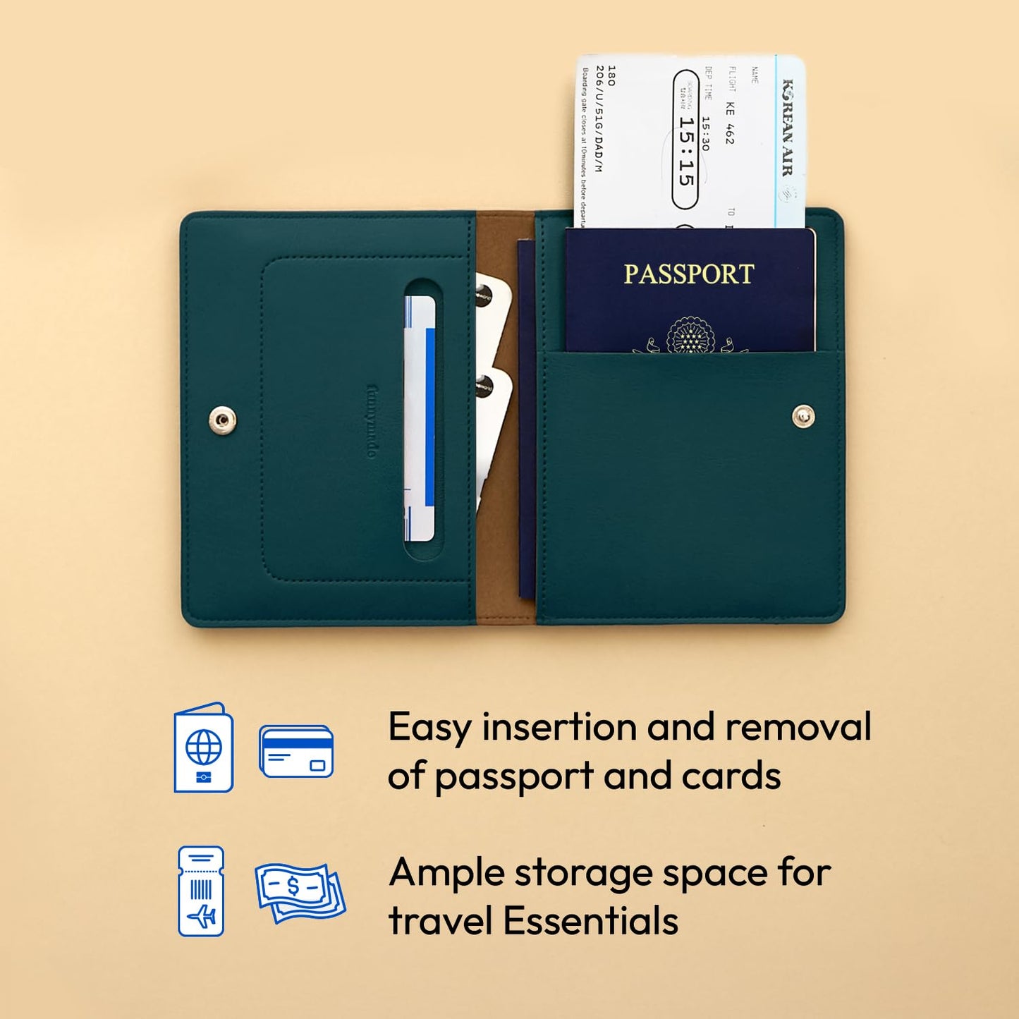 carrotez Family Travel Document Organizer – Premium RFID Blocking Leather Passport Holder & Wallet for 2 Passports, Cards, Boarding Passes & Travel Essentials – Dark Green