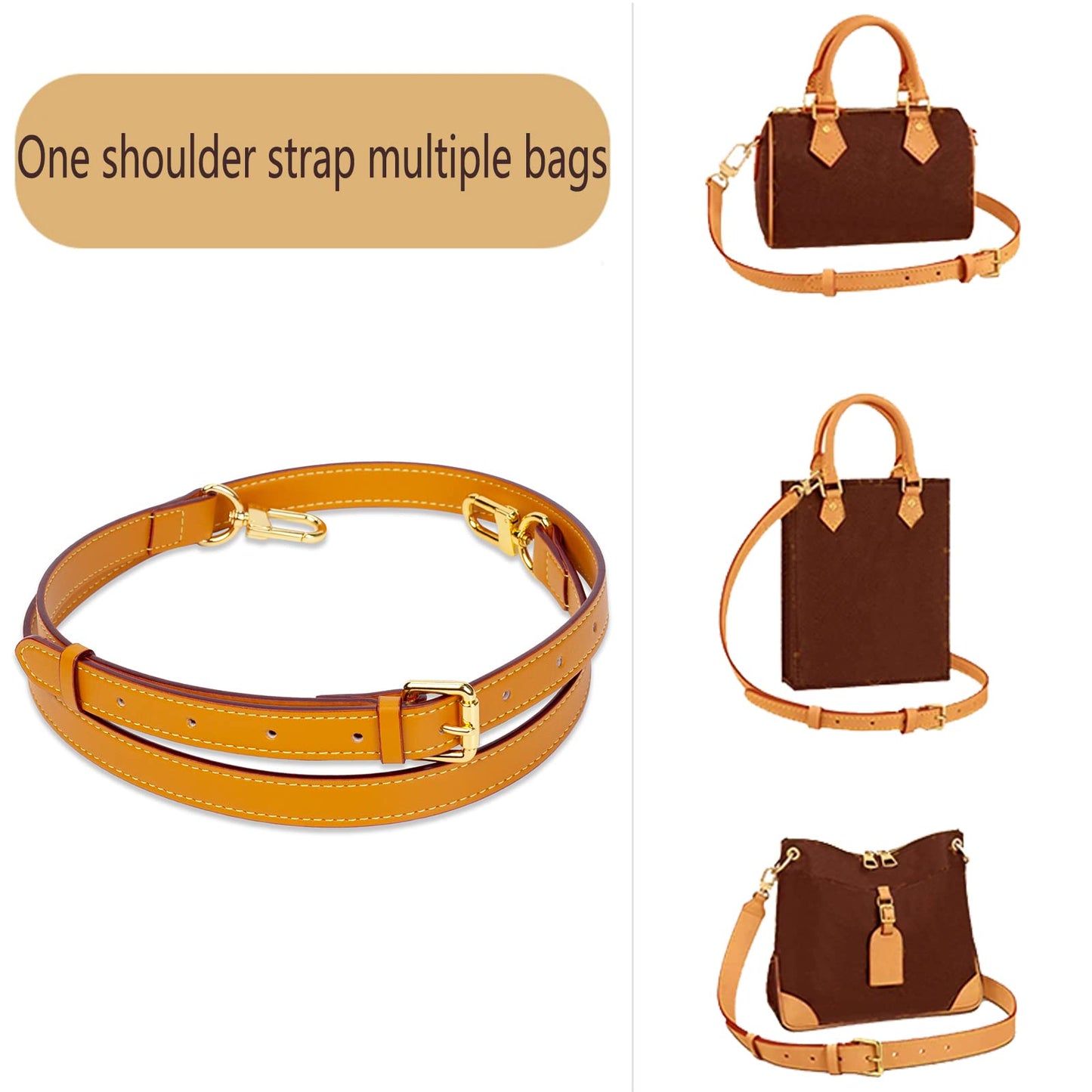 HUADEK Vachetta Leather Purse Strap Replacement Crossbody Handbag Long Adjustable (Beige Yellow-Leather strap)
