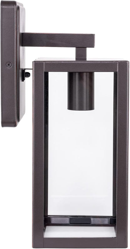 LIT-PaTH Outdoor Wall Lantern, Wall Sconce as Porch Lighting Fixture, E26 Medium Base Max 60W, Anti-Rust Metal with Glass Shade, Oil Rubbed Bronze Finish, 2-Pack