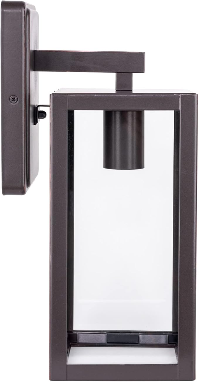 LIT-PaTH Outdoor Wall Lantern, Wall Sconce as Porch Lighting Fixture, E26 Medium Base Max 60W, Anti-Rust Metal with Glass Shade, Oil Rubbed Bronze Finish, 1-Pack