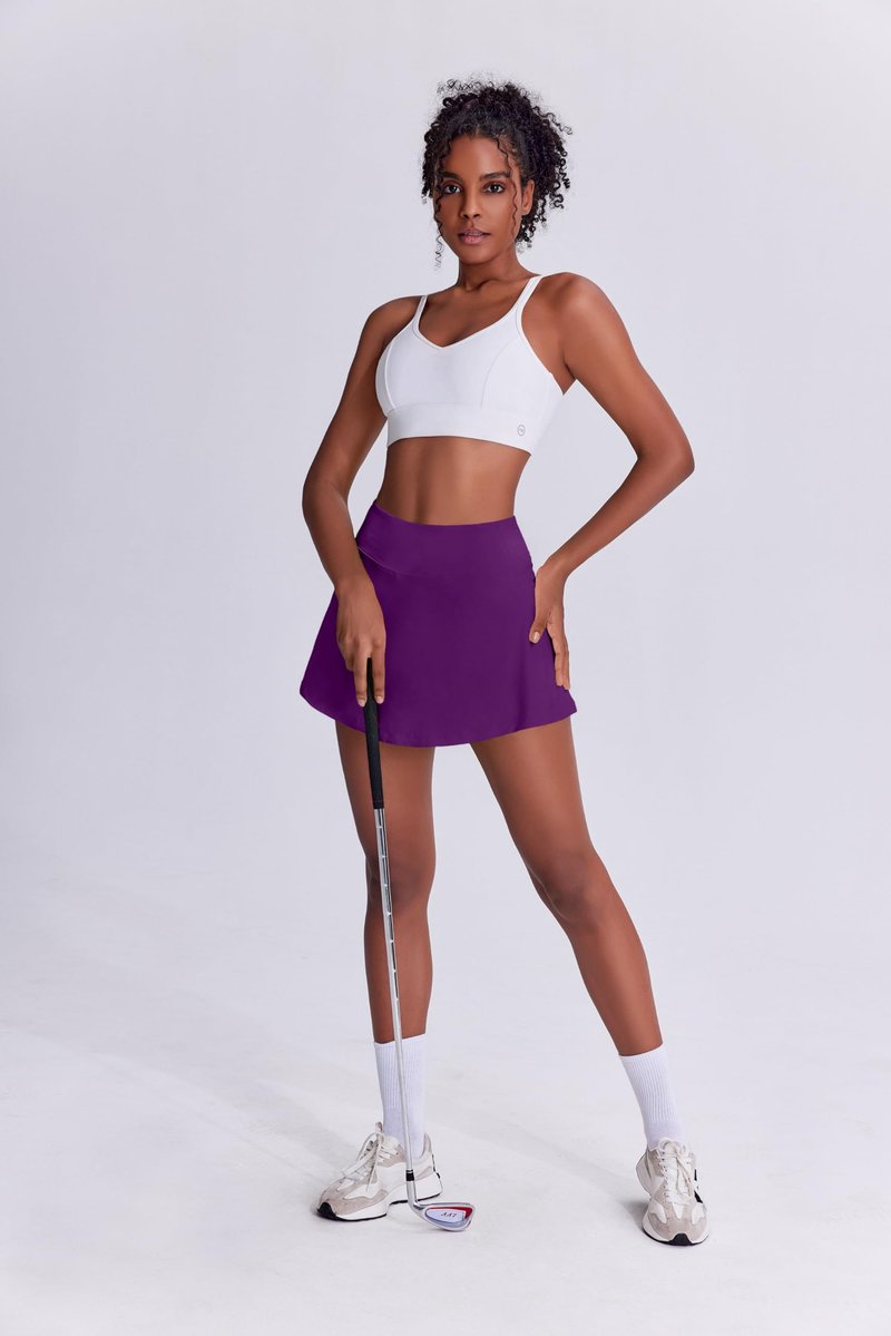 PINSPARK Tennis Skirts Women Pleated Mini Skirt Lightweight Athletic Skort with Pocket Flowy Golf Outfits Y2K Workout Skirt,Purple Medium