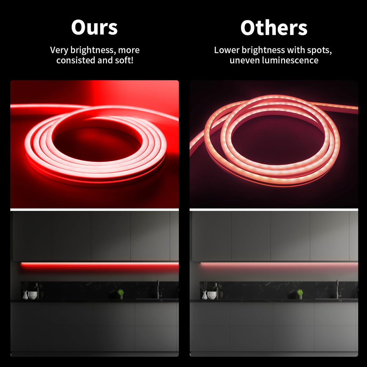 iNextStation Red Neon LED Light Strip, 16.4FT DC12V Flexible Silicone Neon Rope Lights with Touch Dimmer, IP65 Waterproof Cuttable Light Strip Kit for Gaming Room, Bedroom, Home Decor(with Plug)