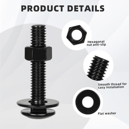 OUSCHR 1/4-20 x 1-1/2" Carriage Bolt Kit, Stainless Steel 304 Carriage Bolts Screws with Hex Nuts & Flat Washers, Round Head Square Neck, Full Thread, Black Finish, 12 Sets