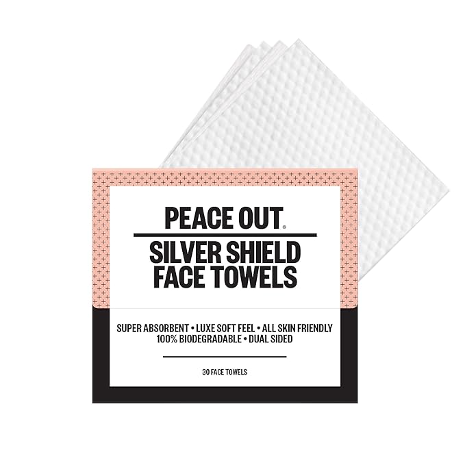PEACE OUT Silver Shield Face Towels, Disposable Facial Towels