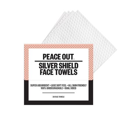 PEACE OUT Silver Shield Face Towels, Disposable Facial Towels