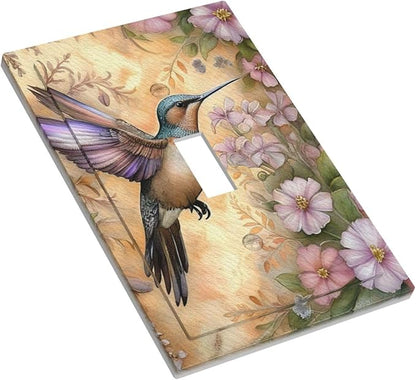 Decorative Art Light Switch Covers Blossom & Hummingbird Single Toggle Wall Plate Decorative Switchcover Electrical Switchplate for Home Decor