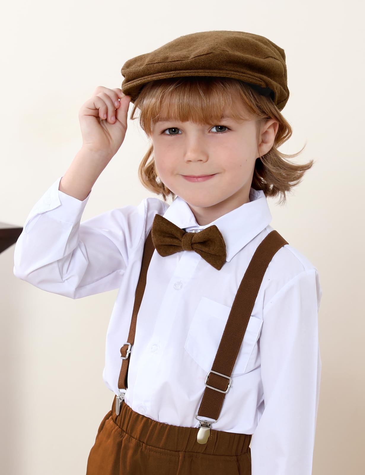 A&J DESIGN Baby Suspenders and Bow Tie Set Boys Newsboy Hats School Thanksgiving Accessories Brown 3-6 Months