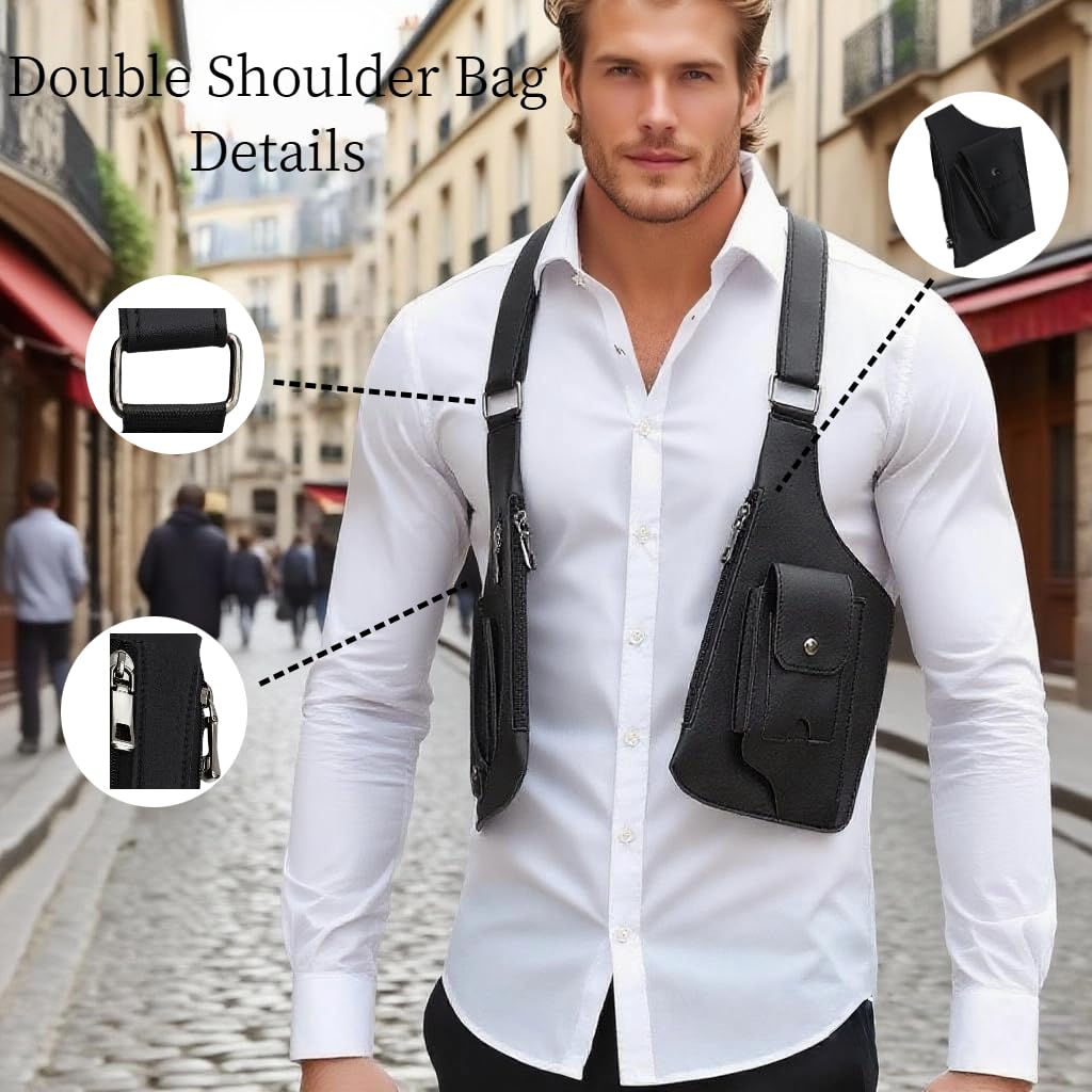 Premium Shoulder Bag for Men, Double Shoulder Armpit Bag Fashion Underarm Holster Wallet Adjustable PU Leather Waterproof Anti-Theft Harness for Men- Boyfriend, Father, Teen Gifts