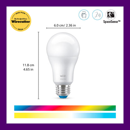 WiZ LED Smart Light Bulbs, Sunset to Sunrise Automation + Motion Detection + Control with Voice or App, Full Color A19 60W 800LM E26 Indoor, Matter Compatible - 1 Pack