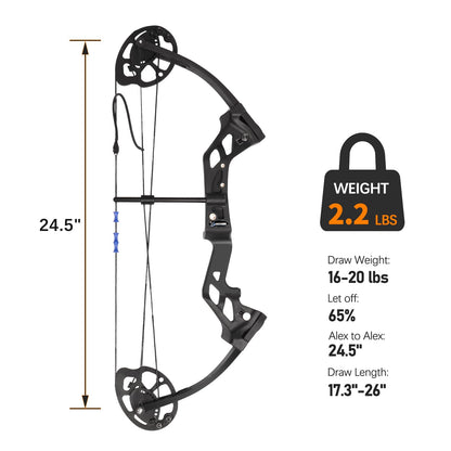 AKCHOER A208 Compound Bow and Arrow Set, 16-20 Lbs Draw Weight, Right Handed Bow for Youth Archery Beginner, Target Bow with Accessories for Teens Outdoor Sports Shooting Training