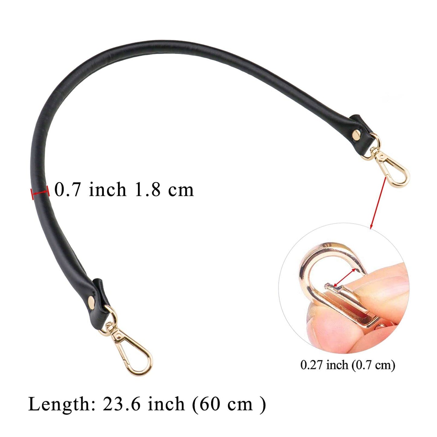 BEAULEGAN Purse Leather Handles Replacement 2 Pcs for Handbag, 23.6 Inch, Black Silver