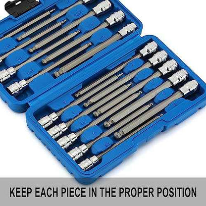 EMENTOL 18PCS 3/8" Drive Long Ball-End Hex Bit Socket Set, CR-V, S2 Steel, SAE/Metric, Extra Long Allen Bit Socket Set, 1/8 Inch - 3/8 Inch, 3mm - 10mm