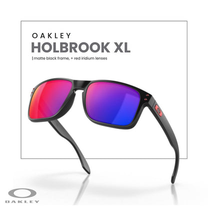 OAKLEY Holbrook OO9102 910236 Square Sunglasses For Men Matte Black/Positive Red Iridium, 55MM+ Bundle Accessory Leash Kit, Microfiber Pouch
