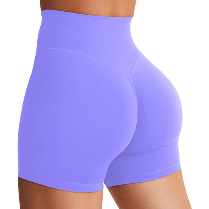 YEOREO Women's Biker Shorts 4.5" / 6" Workout Gym Shorts Craze High Waist Tummy Control Hidden Scrunch Running Yoga Periwinkle XL