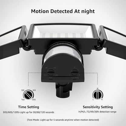 Lepro LED Security Lights, Outdoor Motion Sensor Light, Flood Lights with 3 Adjustable Heads, 270° Wide Lighting Angle, 27W 3200LM Super Bright, IP65 Waterproof for Yard Porch Garage, Black