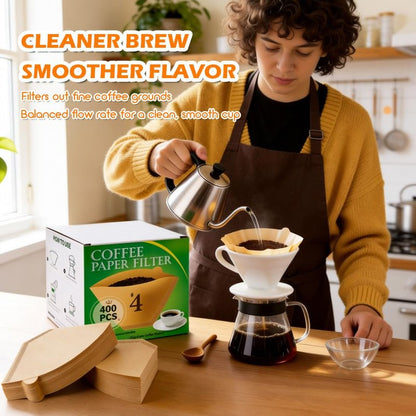 BYKITCHEN 400PCS #4 Cone Coffee Filters Fits 8-12 Cup & 14 Cup Coffee Makers, Size 4 Unbleached Disposable Coffee Filter Paper, Compatible with Ninja, Cuisinart 12-Cup/ 14-Cup & Drip Coffee Machine