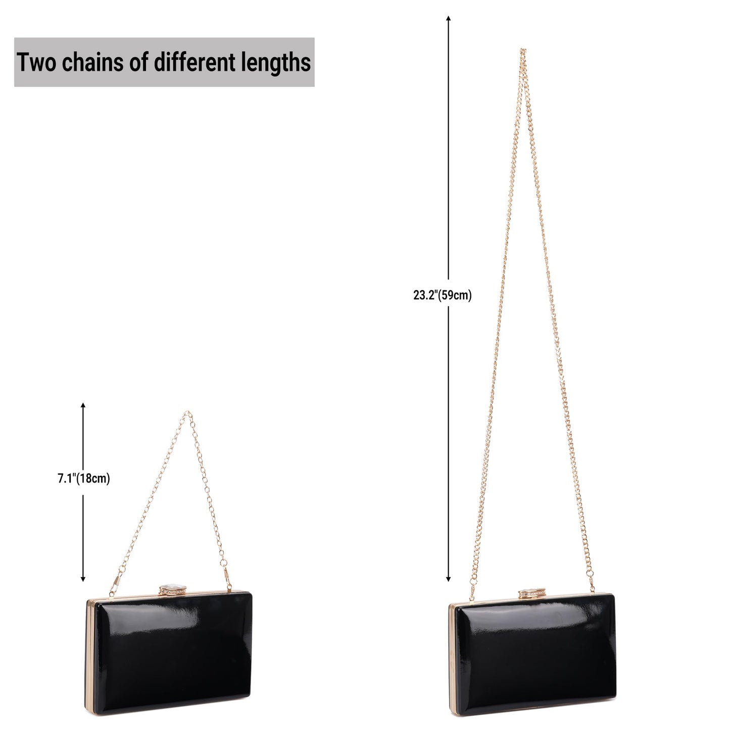 Milisente Patent Leather Clutch Purses for Women Glossy Evening Bag For Wedding Cocktail Party With Detachable Chain(Black)